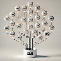 Representación de XML en forma de árbol con nodos blancos
