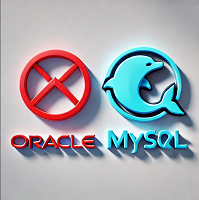 Logo rojo circular de Oracle y logo azul celeste con un delfín de MySQL