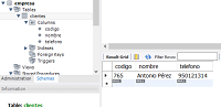 Porción de pantalla de MySQL Workbench con un registro