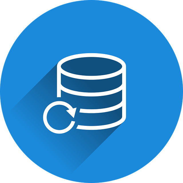 Logo de una base de datos con fondo redondo en azul