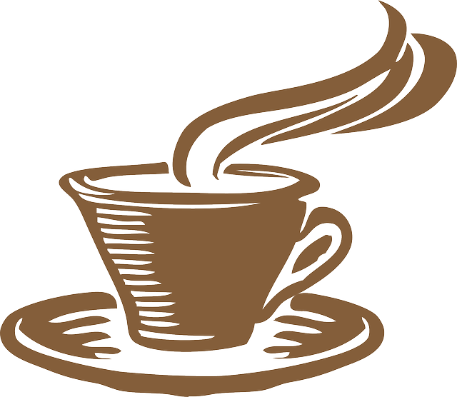 Dibujo de una humeante taza de café en color marrón.