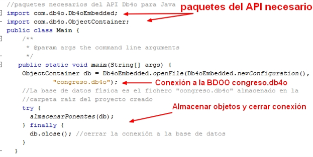 Clase Main: conexión a la base de objetos       