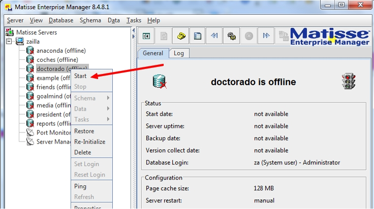 Iniciar la base de objetos en el servidor