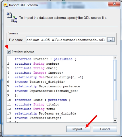 Confirmar importación esquema ODL