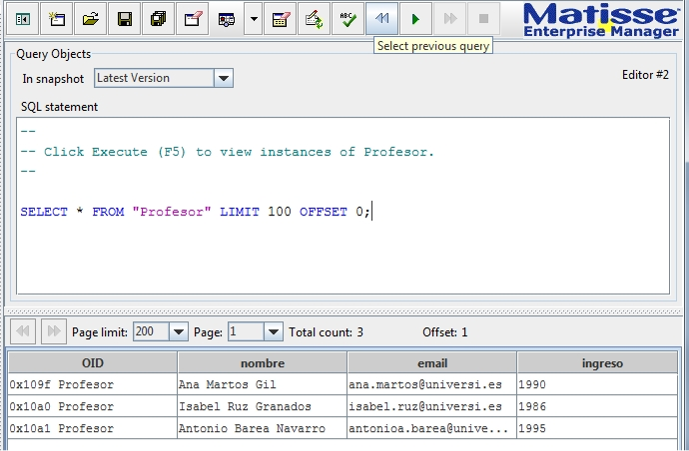 Visualizando consulta en Matisse