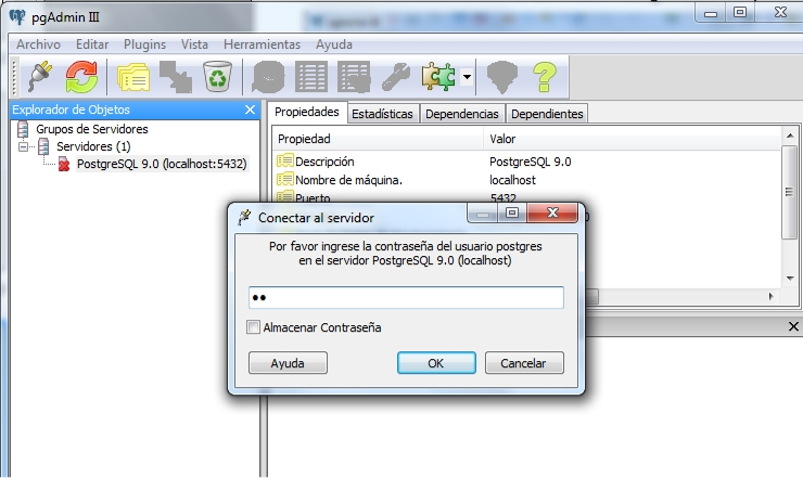 Introducir contraseña servidor PostgreSQL