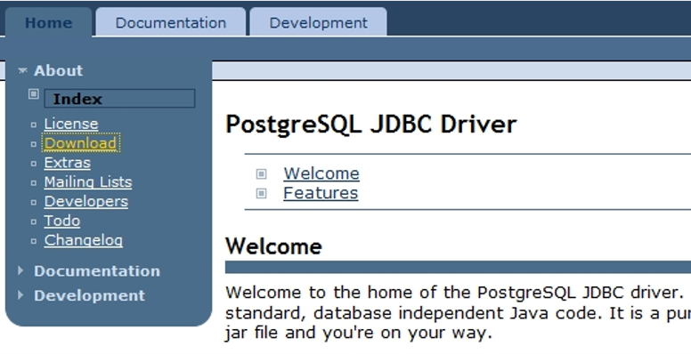 Descarga del driver JDBC de PostgreSQL      