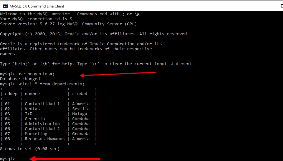 captura comandline de MySQL