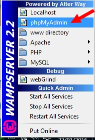 captura de panel de control de WampServer