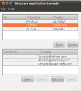 Captura de pantalla que muestra la manera diseñar  un base de datos sencilla utilizando NetBeans e incluyendo, además de nombre y ciudad, las direcciones de correo electrónico.