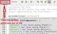 Captura de pantalla que muestra la manera de escribir código utilizando NetBeans en la pestaña activa de Fuente.