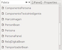 Captura de pantalla de la paleta de componentes donde se aprecia el listado de componentes personalizados que se han agragado. Cada componente se identifica por su nombre y un icono en forma de pequeño rectángulo con una interrogación roja.