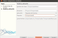 Captura de pantalla de la funcionalidad Creación de nuevo componente JavaBeans en NetBeans. 