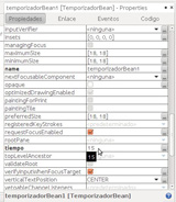 Captura de pantalla de la lista de propiedades del proyecto del temporizador  en NetBeans. 