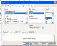 Captura de pantalla donde se muestran los tipos de fuente en el software OpenOffice.org Writer.