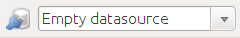 Rectángulo gris en el que se ve a la izquierda un icono de base de datos en forma de cuatro discos superpuestos con un enchufe encima y un recuadro blanco al lado con el texto empty datasource.