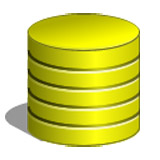 Icono de una base de datos, consistente en un cilindro, de color amarillo con unas bandas marcadas a lo ancho.