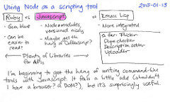 Imagen de una hoja de papel que contiene anotaciones comparando node con ruby.