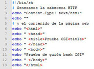 Guión escrito en bash que genera una página web con un texto sencillo a partir de sentencias echo. 