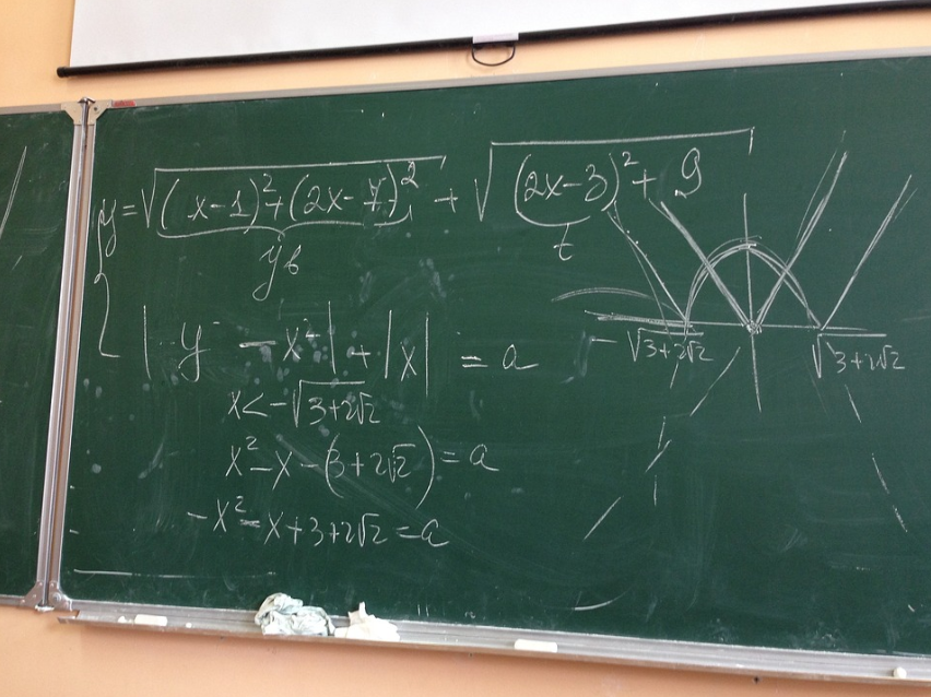 Imagen que muestra una pizarra llena de cálculos