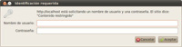Captura de la ventana de introducción de credenciales HTTP en el navegador Firefox. Se muestra el texto “Identificación requerida” y se pide la introducción de un nombre de usuario y una contraseña.