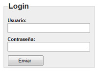 Captura de la página web de autentificación de los usuarios. Se muestras dos cuadros de texto para introducir respectivamente el nombre y la contraseña, y un botón para enviar el formulario.