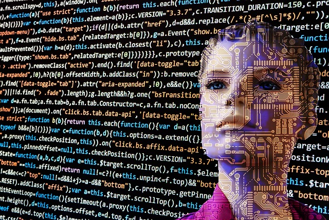 Imagen que muestra código con una imagen de una persona de fondo