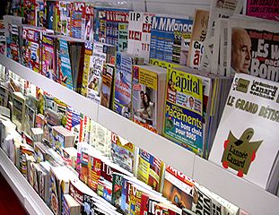 Imagen que muestra dos estantes llenos de revistas.