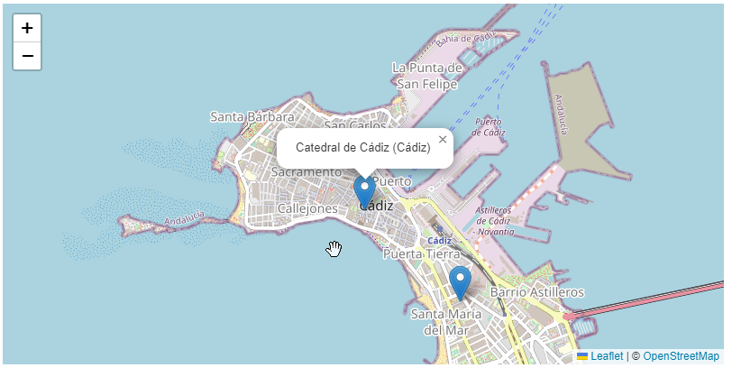 Imagen que muestra un ejemplo de OpenStreetMaps usando Leaflet