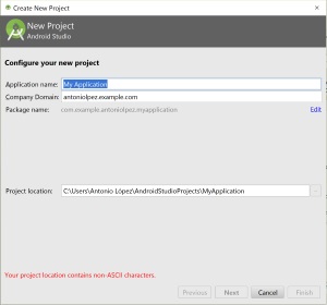 Inicio de un proyecto. Se ve la pantallla inicial.