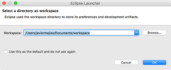 Selección de la carpeta de trabajo de Eclipse