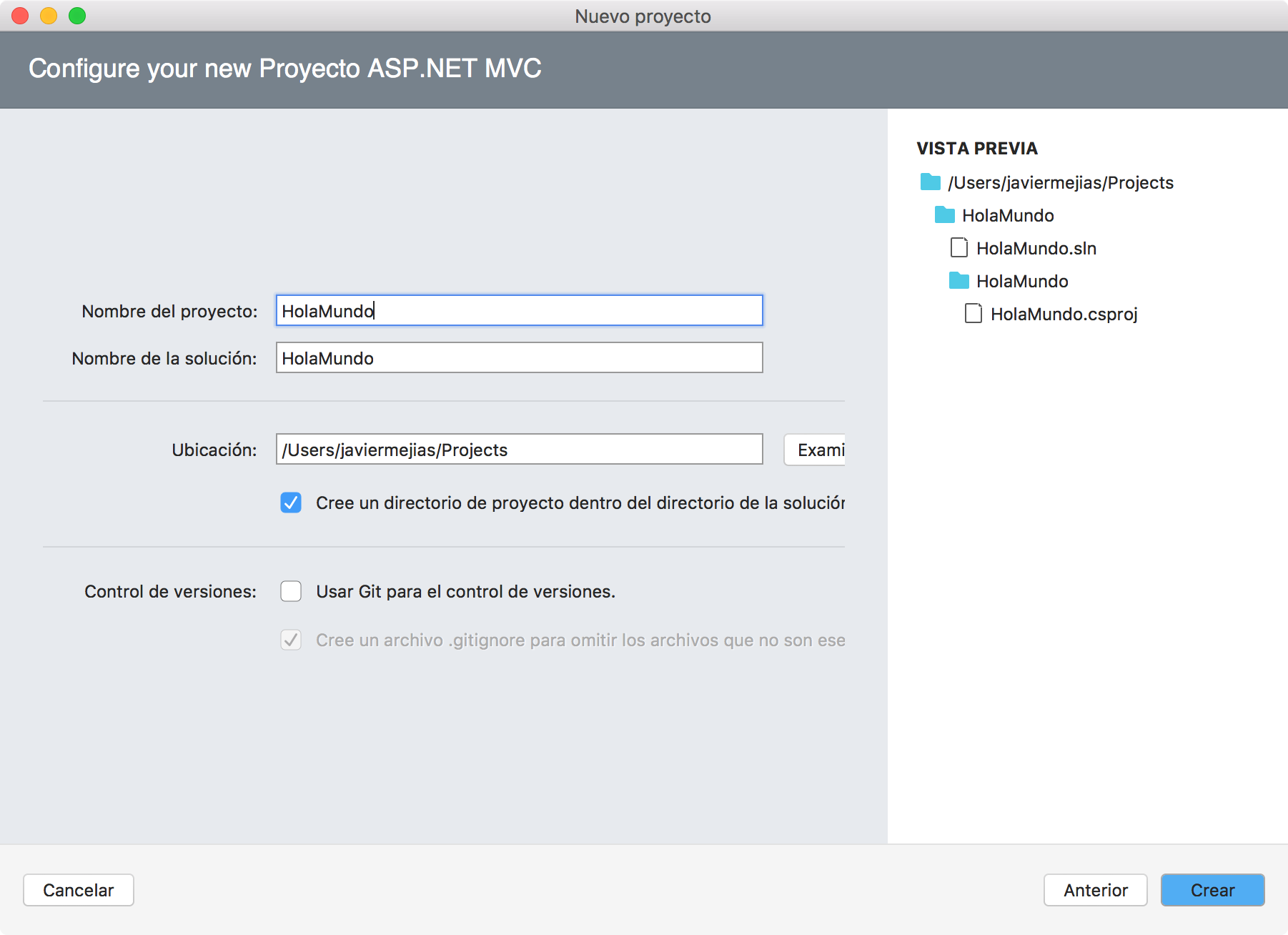 Configuración de un proyecto en Visual Studio
