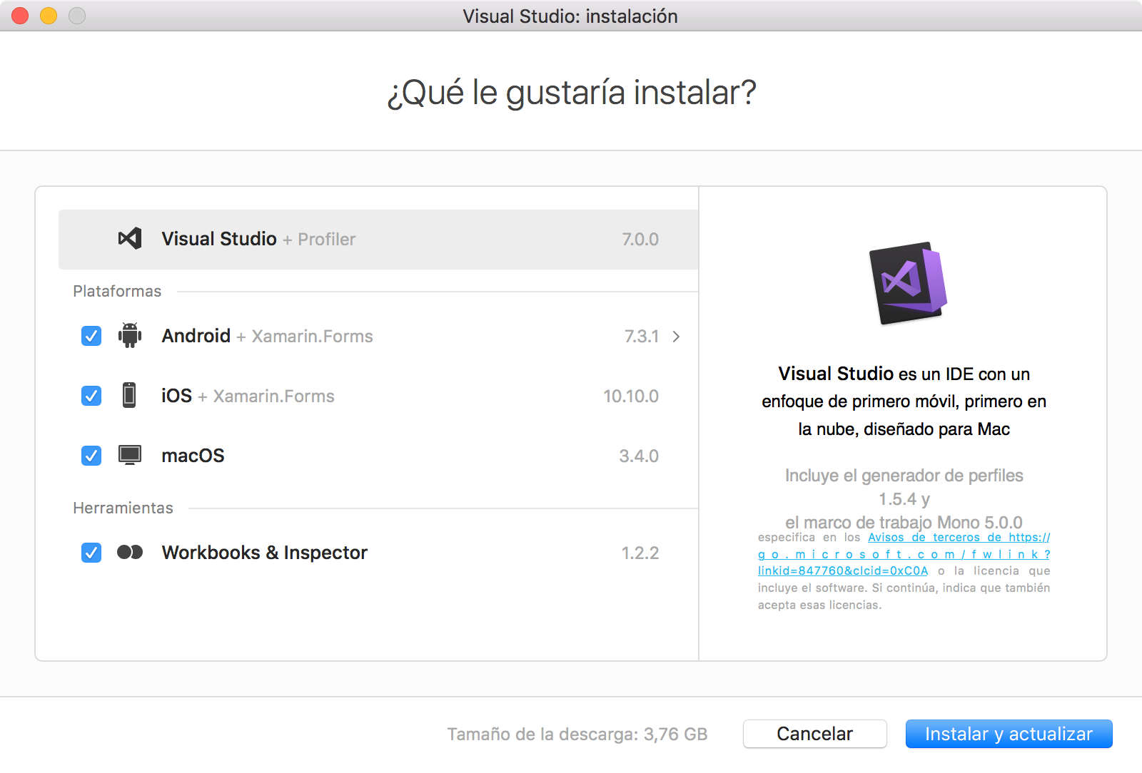 Proceso de instalación de Visual Studio