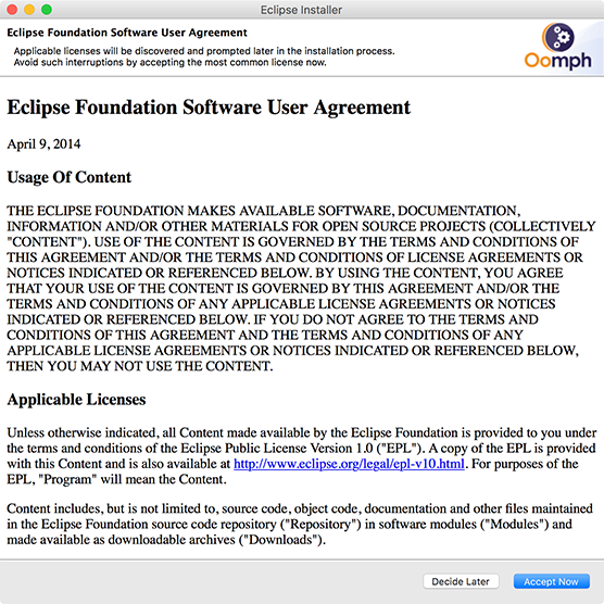 Términos de uso de Eclipse