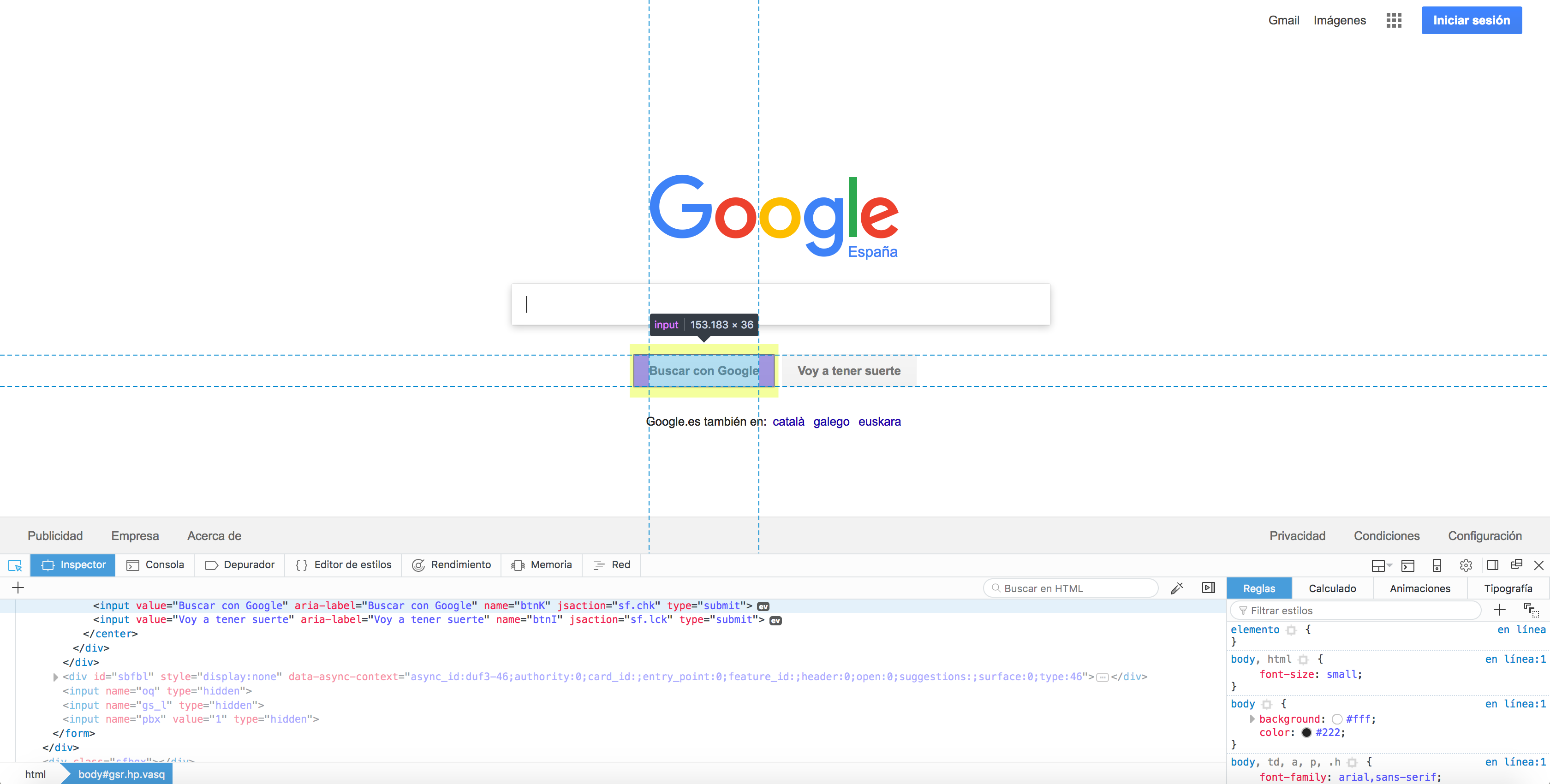 Inspector web en Mozilla Firefox.