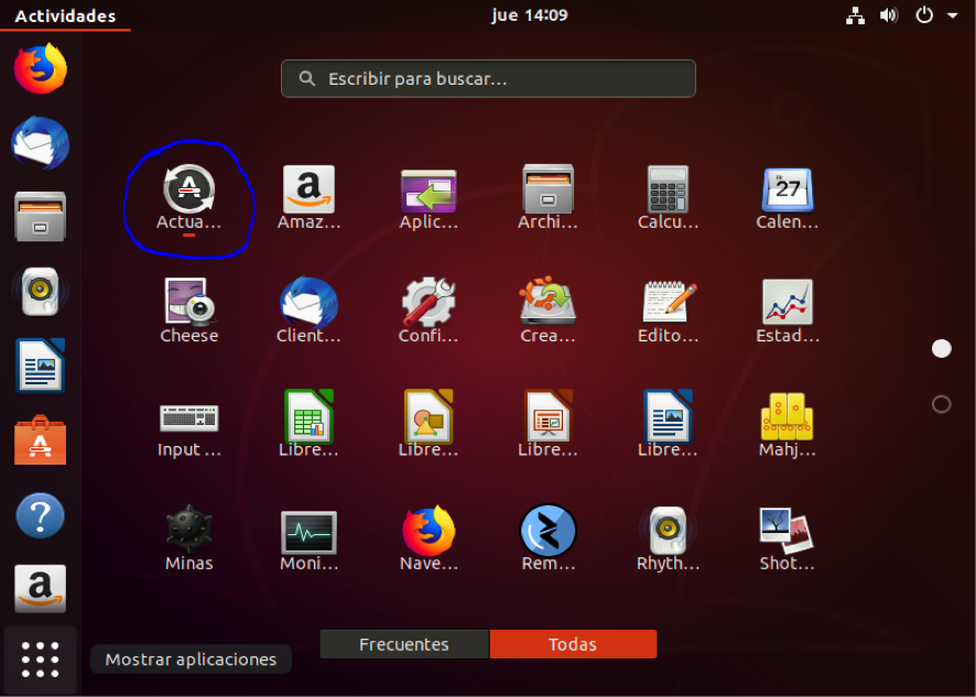 Ilustración que muestra el icono para acceder a las actualizaciones en Ubuntu