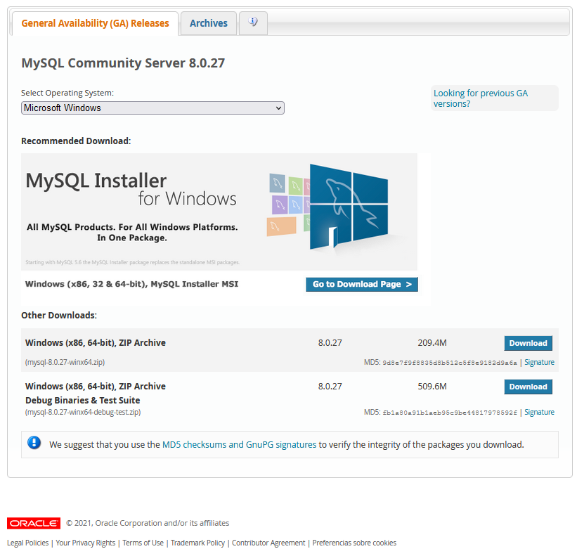 Ilustración que muestra una captura de pantalla de la instalación de MySQL