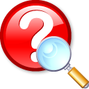 Ilustración de un dibujo con una interrogación sobre rojo y una lupa