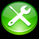 Ilustración de un círculo verde con dos herrramientas