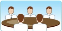 Ilustración que muestra un conjunto de personas alrededor de una mesa.