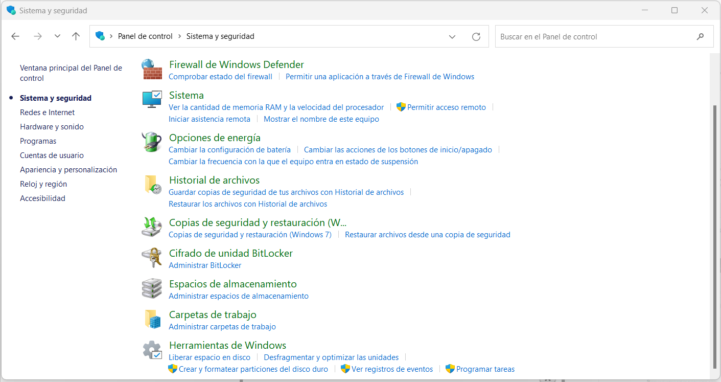 Copias de seguridad en el panel de control de Windows 11