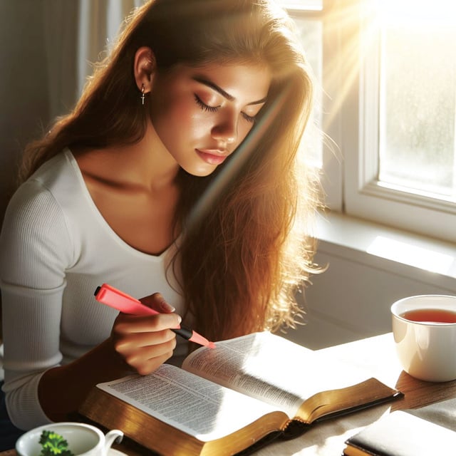 En la imagen se visualiza una joven estudiando en horario de tarde