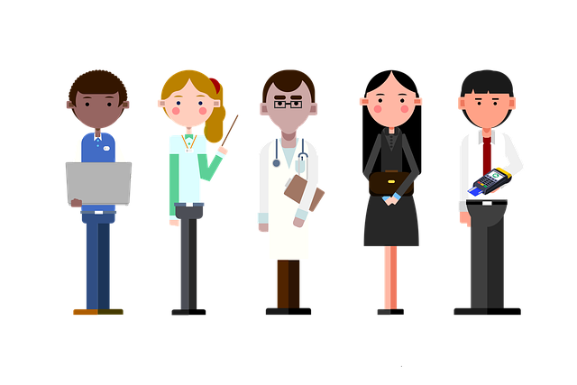 En la imagen se observa diferentes personajes caracterizados en diferentes oficios.