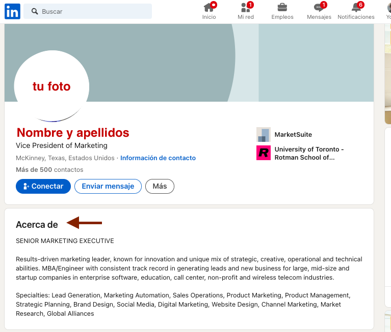 Captura de pantalla de perfil de LinkedIn
