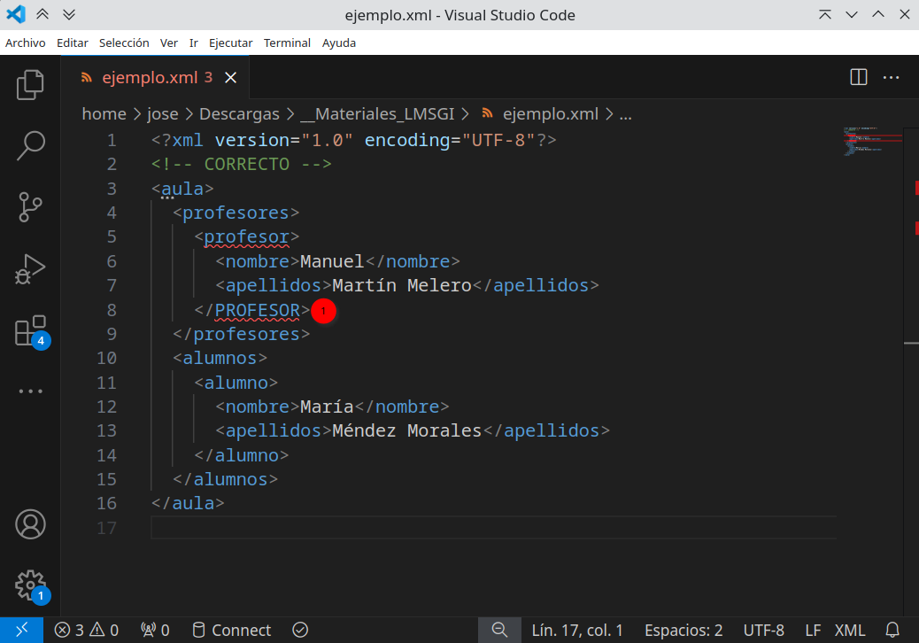 Editor con documento XML