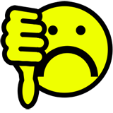 Smilie triste que muestra su desacuerdo con el pulgar hacia abajo.