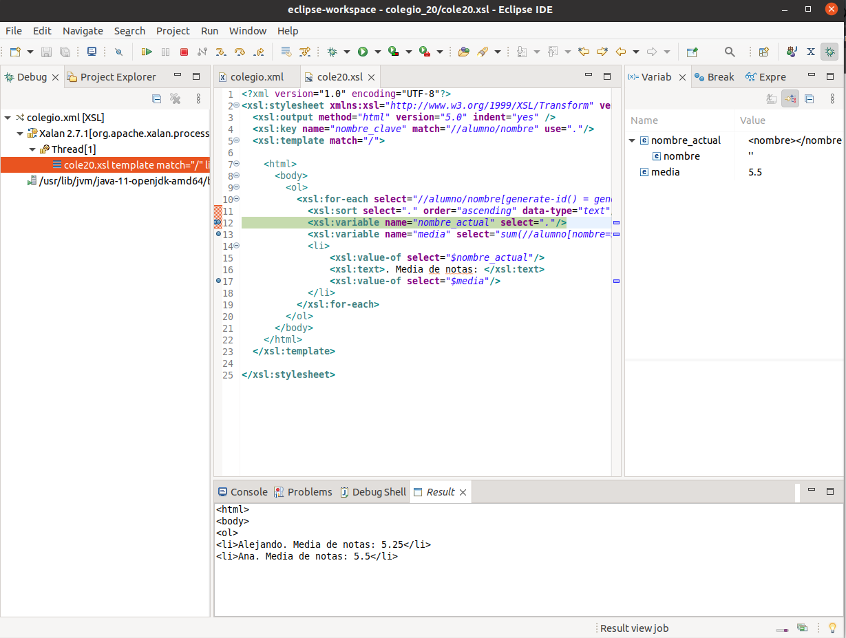 Depuración de código XSLT con el editor Eclipse