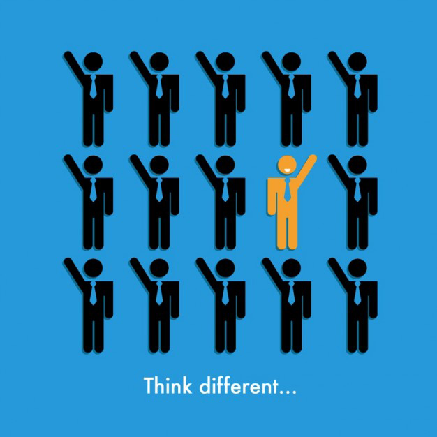 Muchas imágenes iguales y una diferente con el slogan 