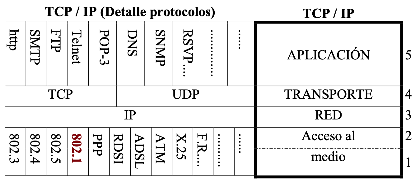 Pila TCP/IP y algunos de los protocolos que la componen