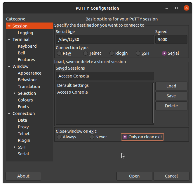 Ilustración de captura de pantalla de PuTTY.